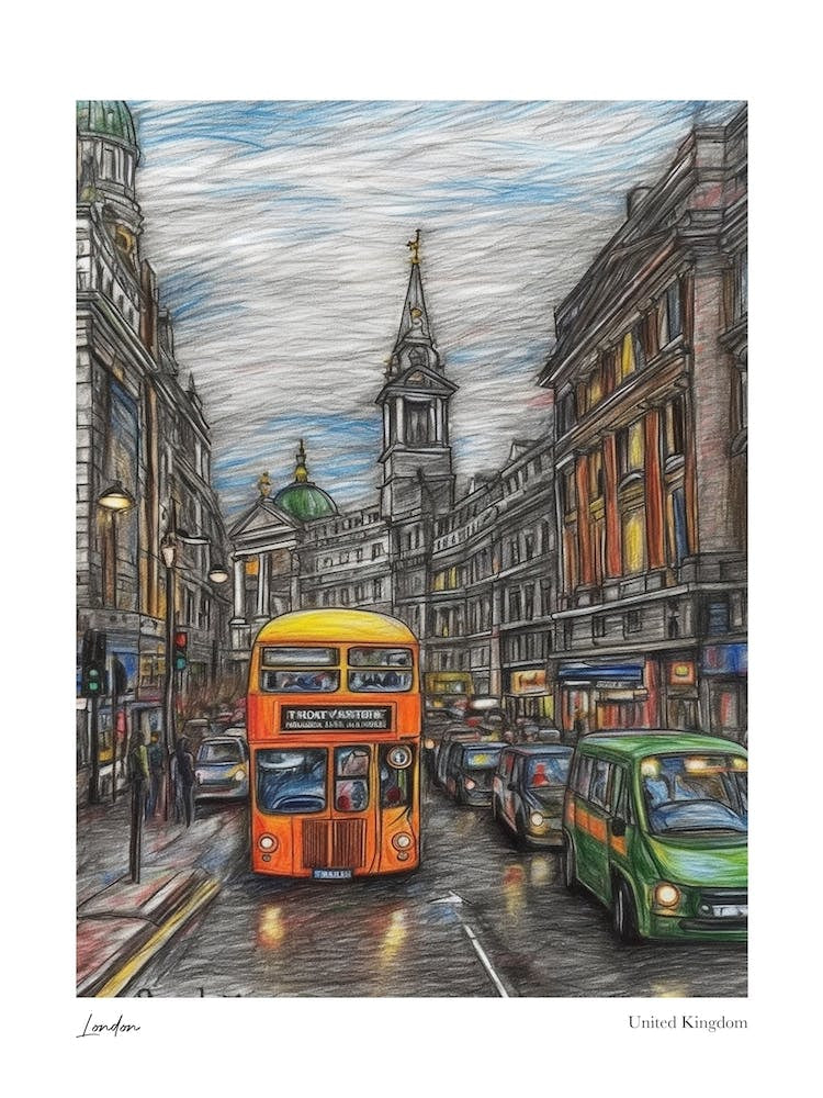 London United Kingdom Drawing Pencil Style 4 Travel Poster