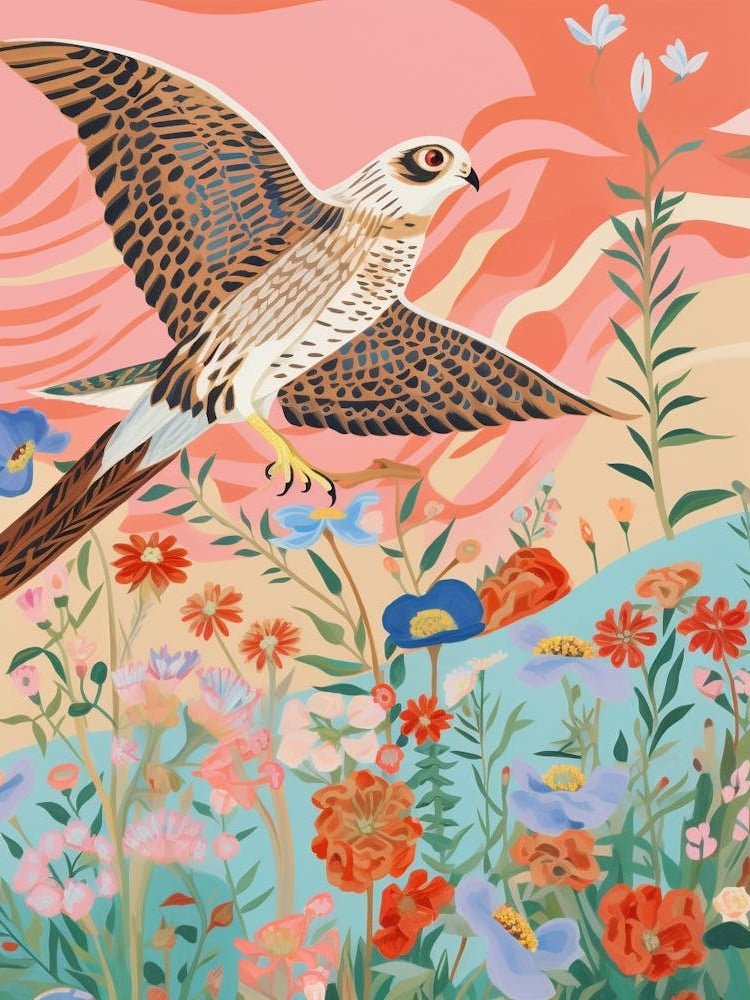 Maximalist Bird Painting American Kestrel 3