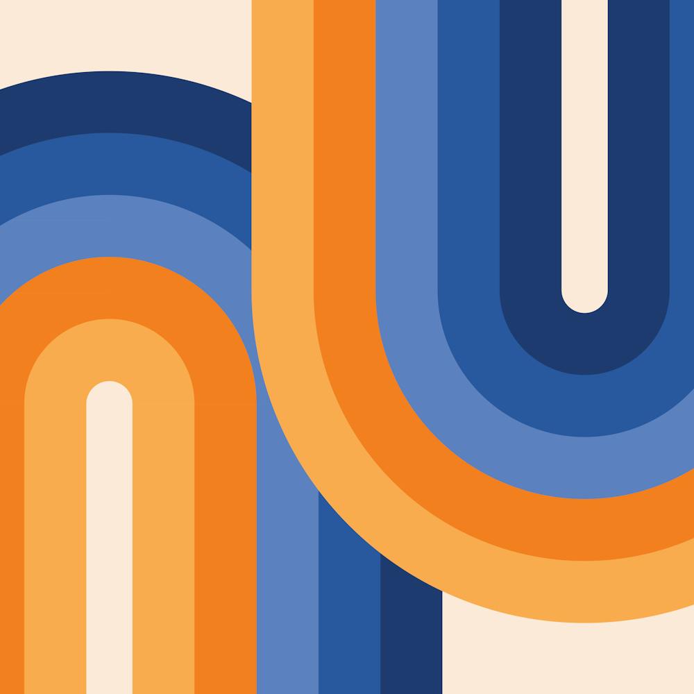 Midcentury Modern Geometric Arch Rainbow 13 In Navy Blue Orange 02