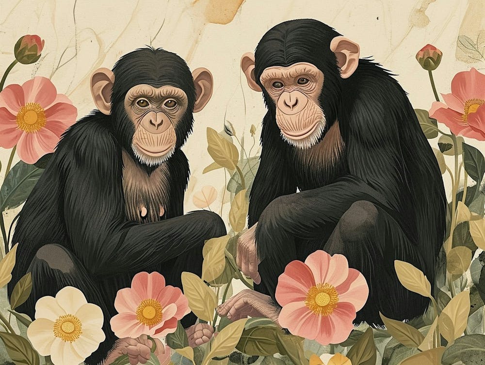 Floral Animal Illustration Chimpanzee 3