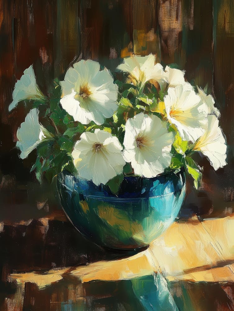 White Flowers In A Blue Bowl 1