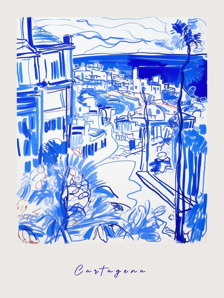 Cartagena Spain 5 Mediterranean Blue Drawing Poster
