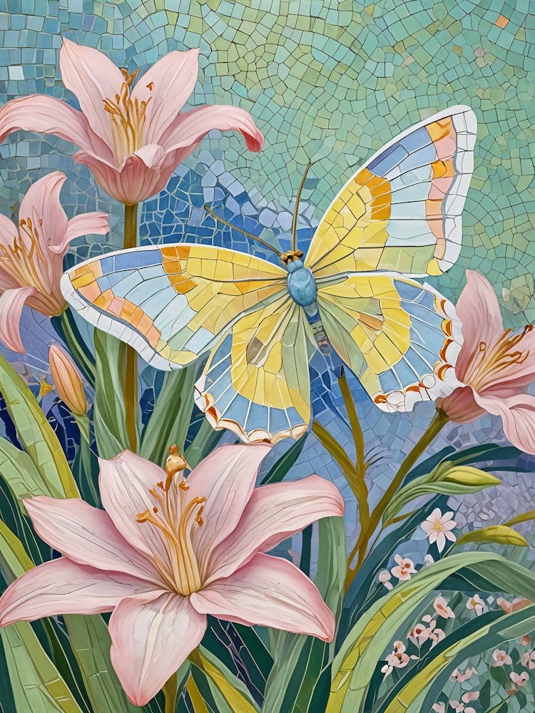 Pastel Butterfly And Lilies