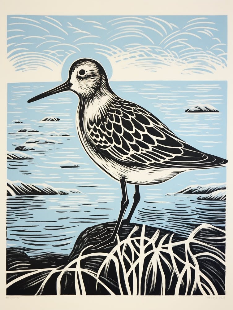Vintage Bird Linocut Dunlin 2