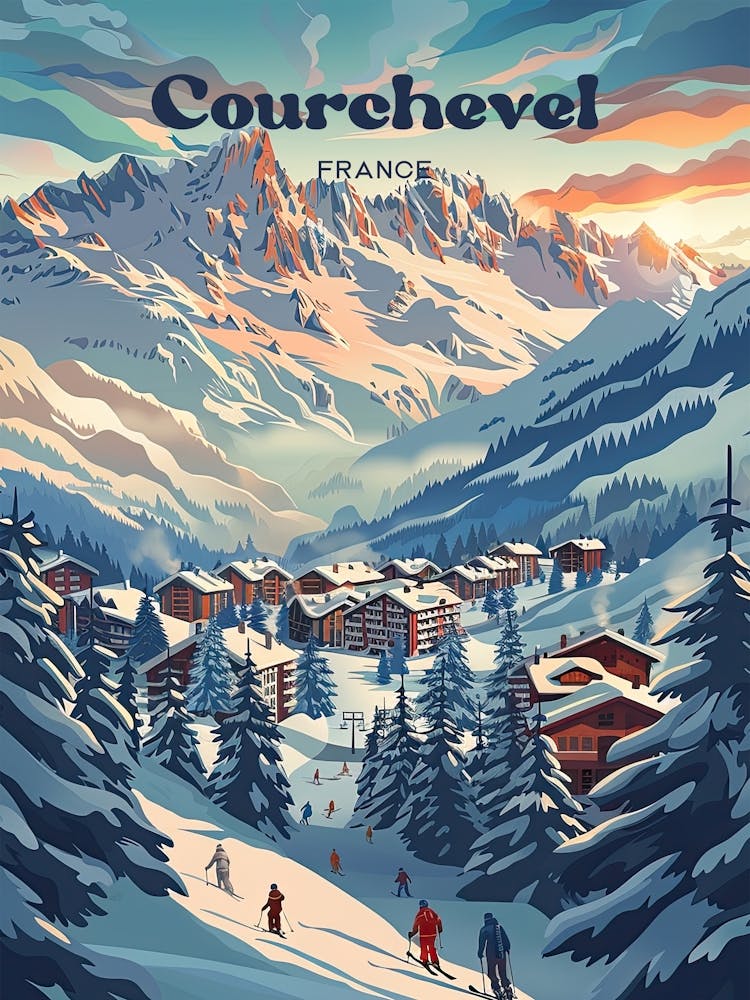 Courchevel France Winter Digital Travel Illustration