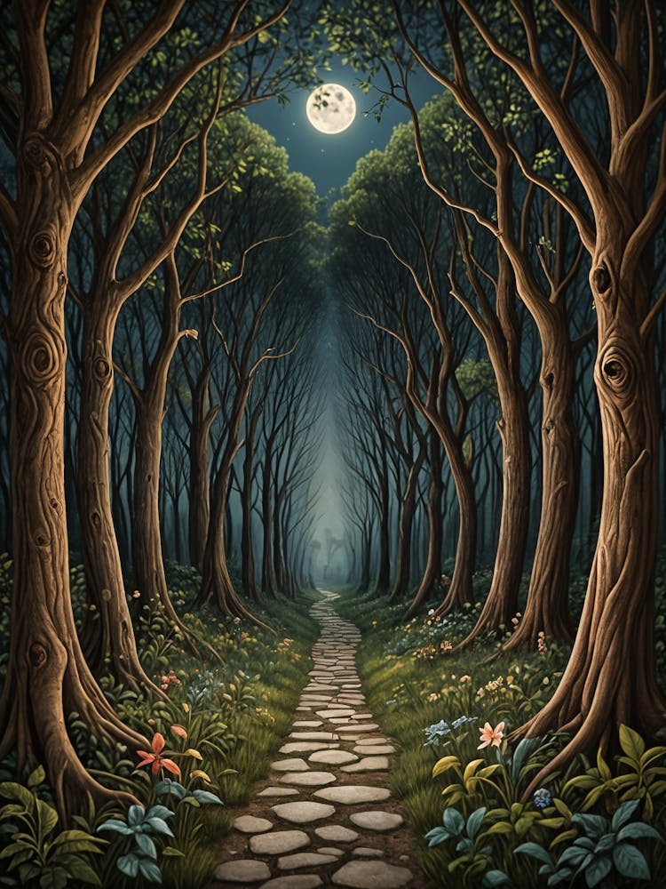 Moonlit Path Through The Woods