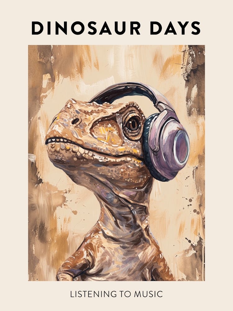 Listening To Music Dinosaur Poster