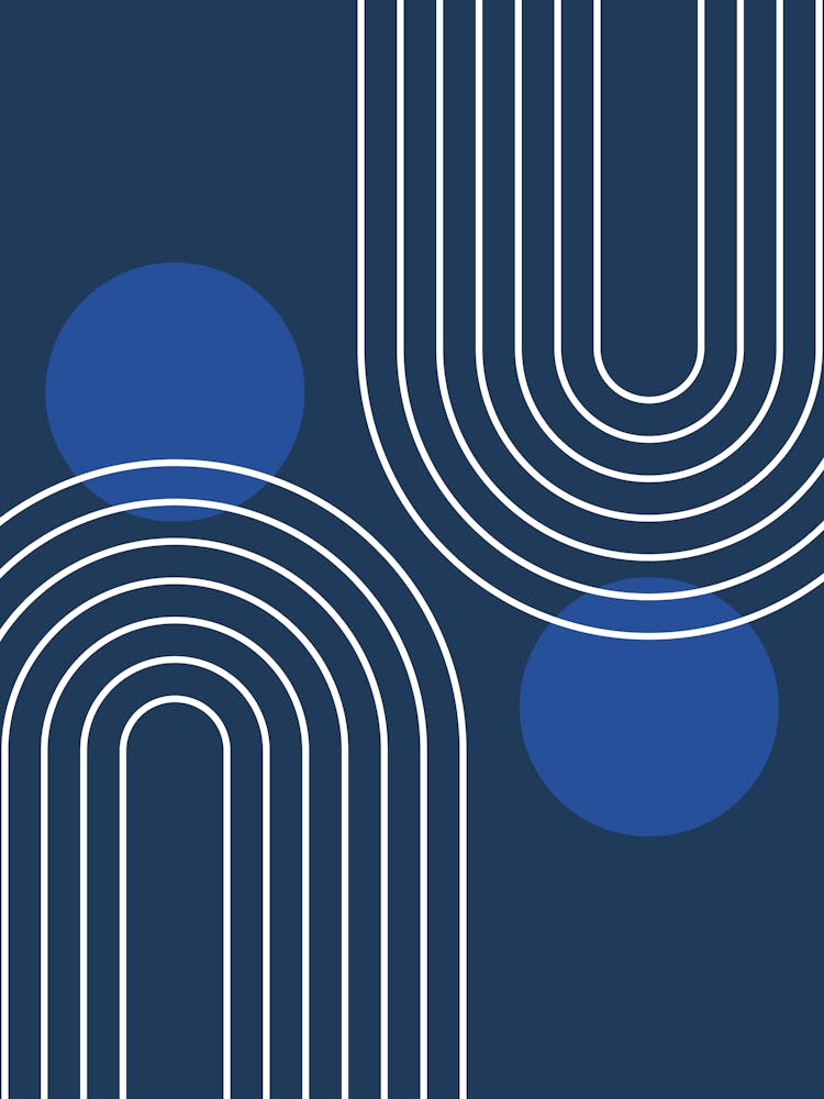 Mid Century Modern Geometric C15 In Navy Blue And Black (Rainbow And Sun Abstraction) 01