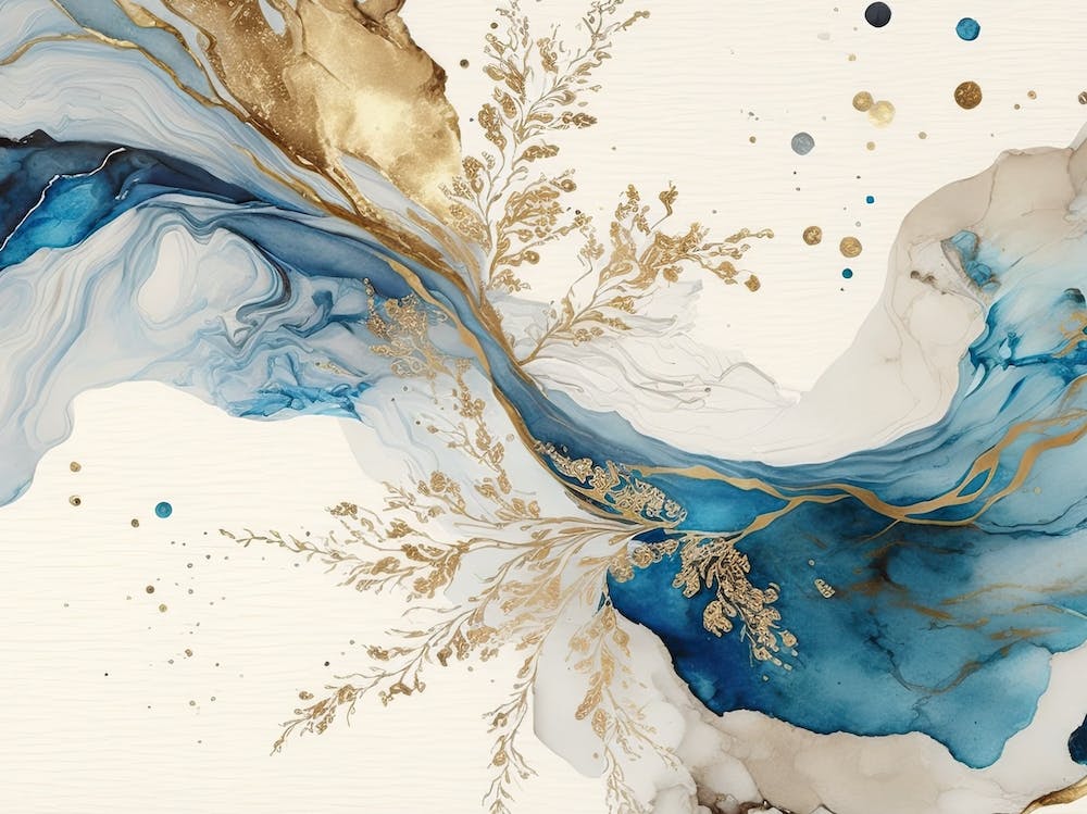 Blue Gold Marble Abstract