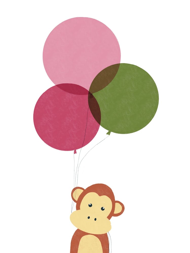 Monkey With Pink and Green Balloons Nursery