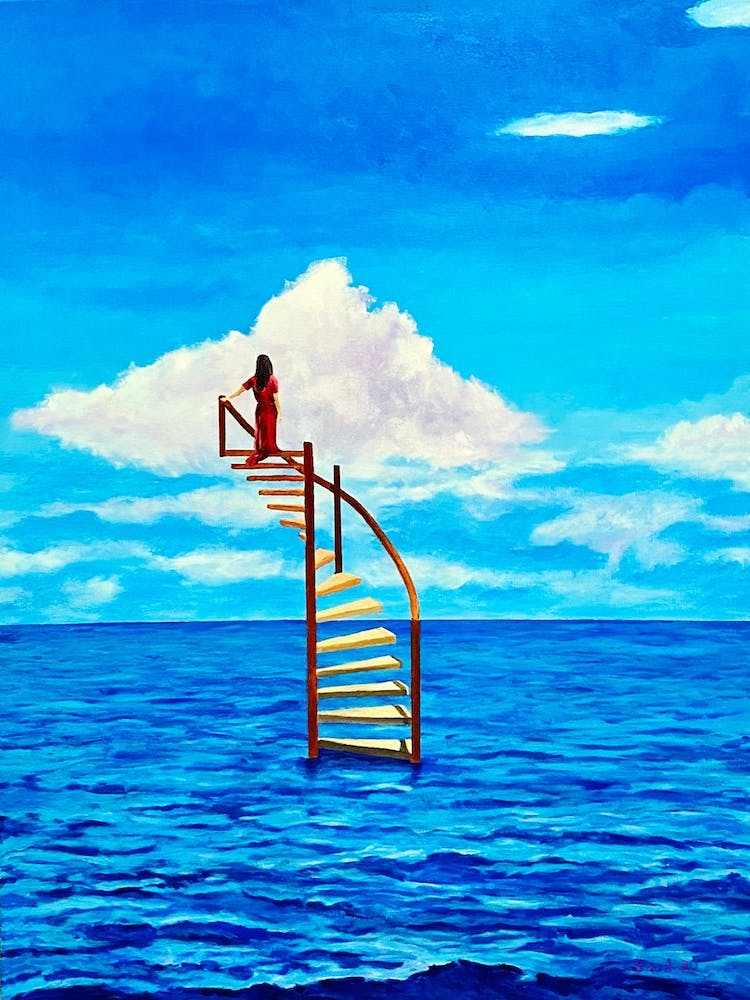 Out Of The Blue Spiral Staircase In Ocean