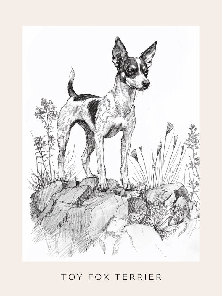 Toy Fox Terrier Dog Line Sketch 1 Poster