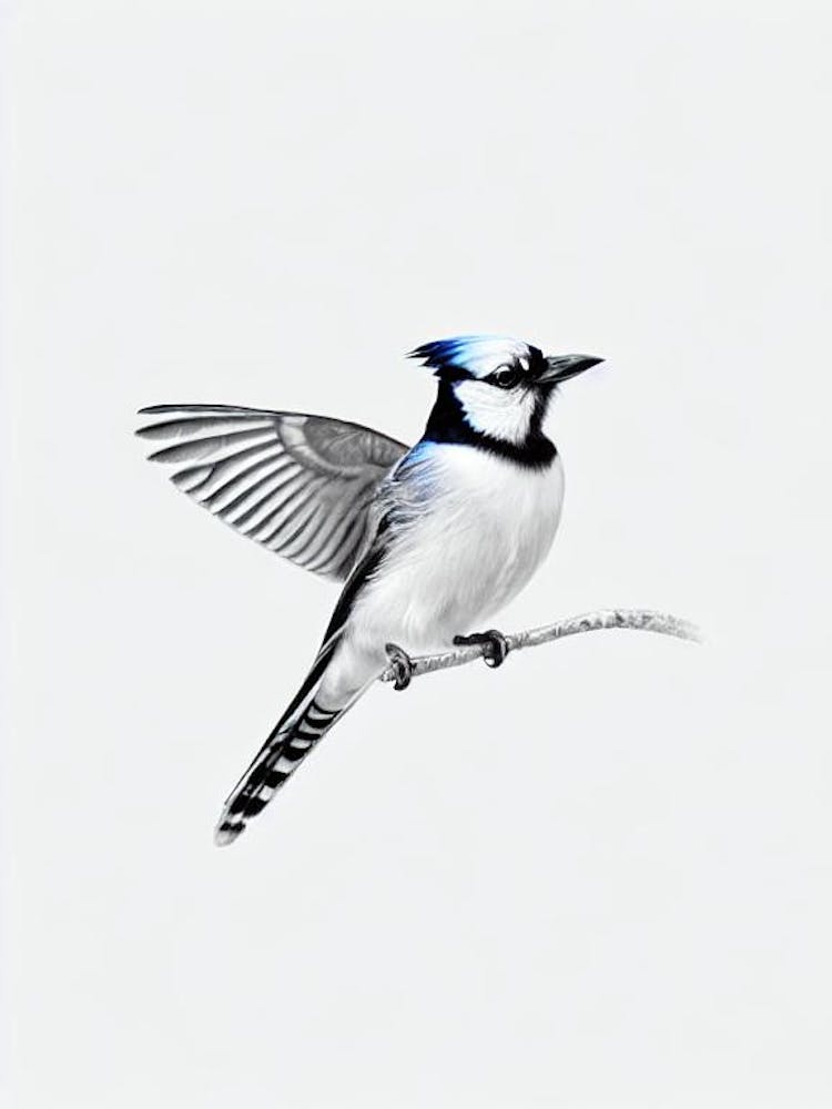 Blue Jay B&W Pencil Drawing 1 Bird