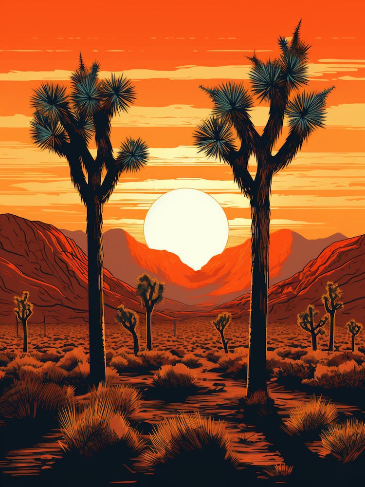 Retro Illustration Of A Joshua Trees At Sunrise 1