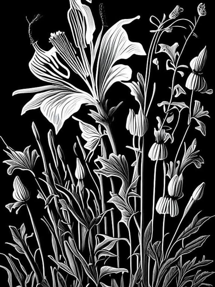 Bellflower Wildflower Linocut 1