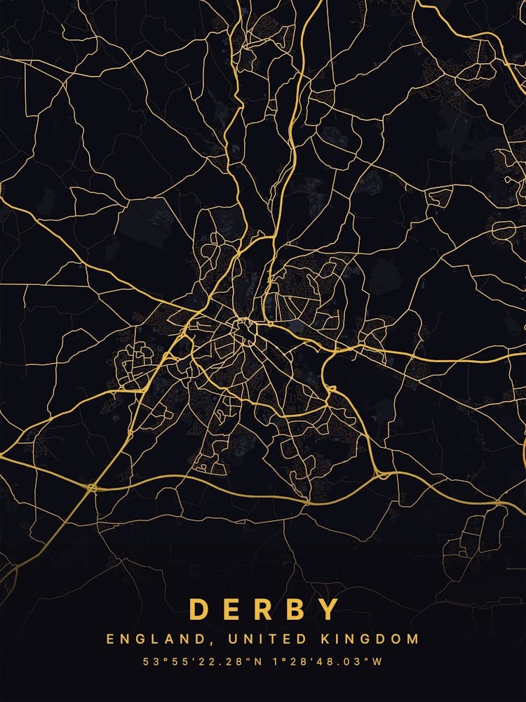 Derby England Black And Gold Map