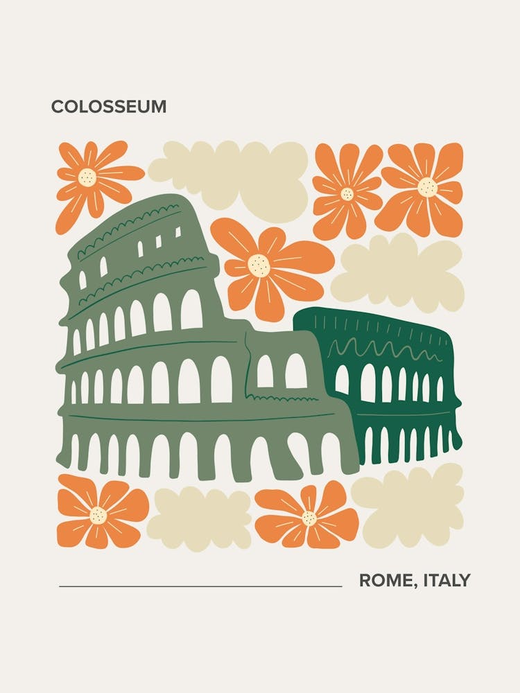Colosseum   Rome, Italy, Warm Colours Illustration Travel Poster 2