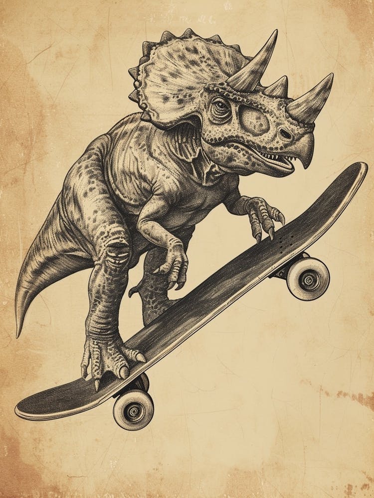 Vintage Protoceratops Auf Einem Skateboard