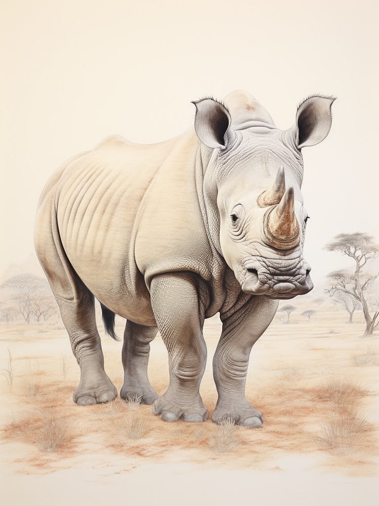 Detailed Vintage Illustration Of A Rhino 3