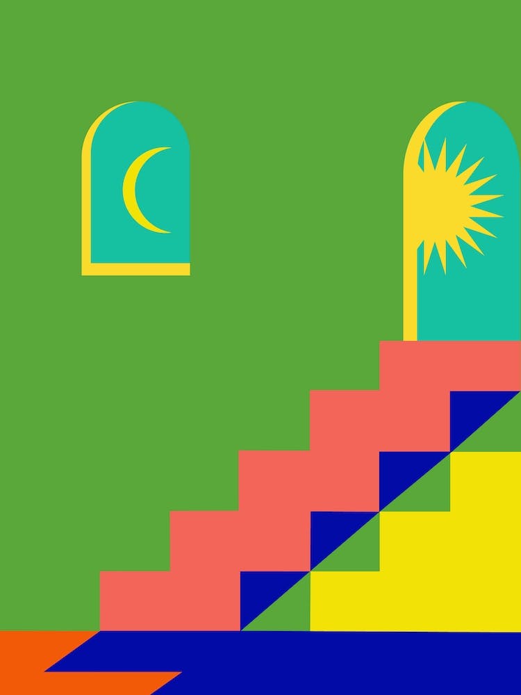 Geometric Colorful Stairs To Sun And Moon