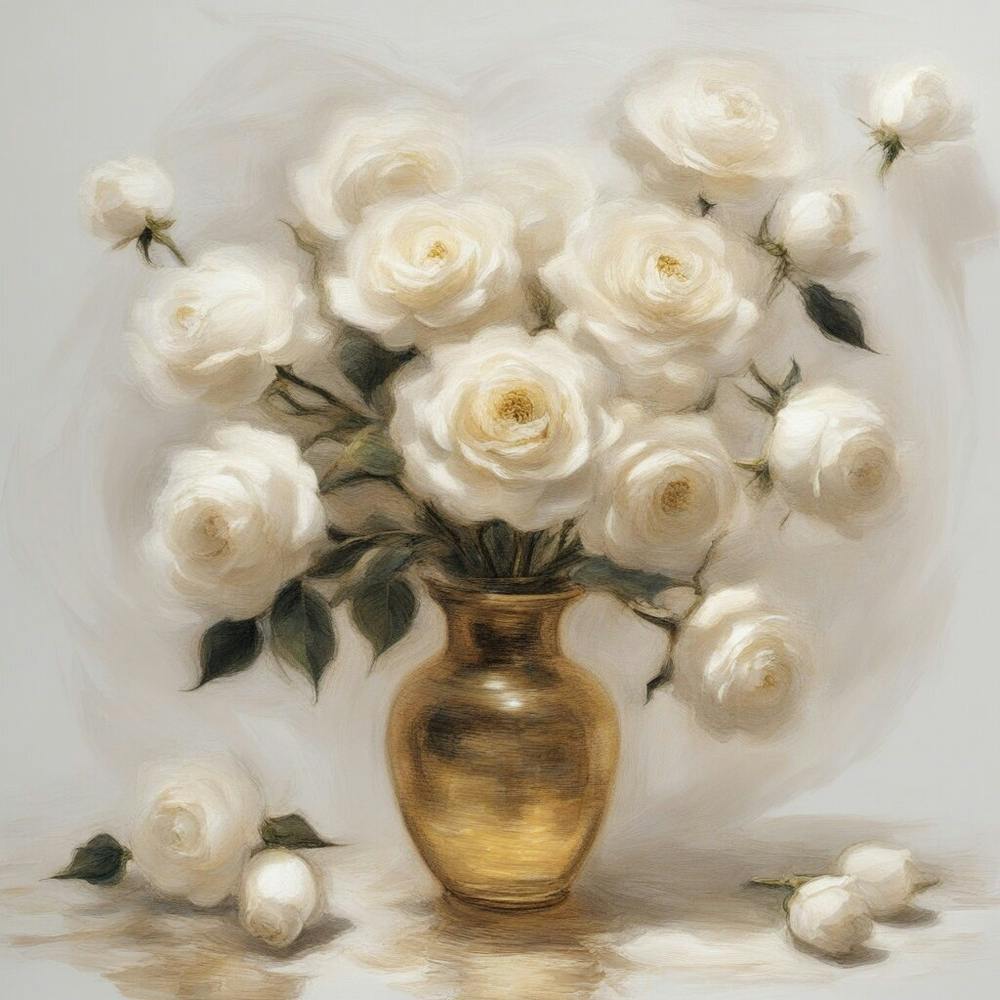 Roses Blanches de Van gough dans un Vase Doré