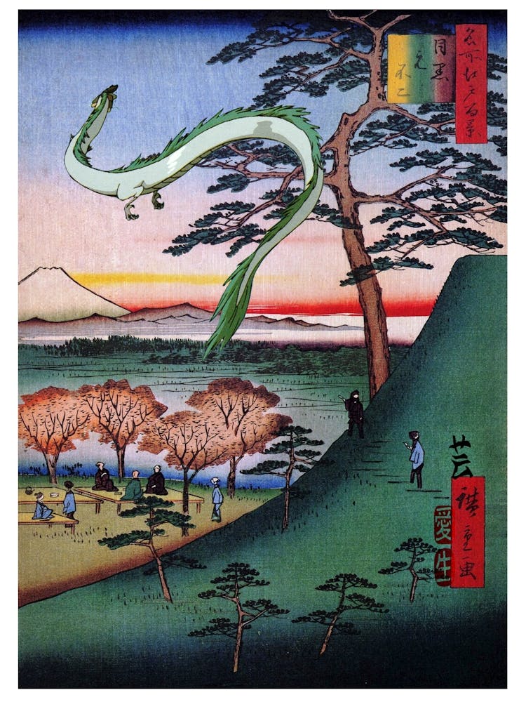 Haku Flying - Spirited Away - Japanese Print - Studio Ghibli Mashup