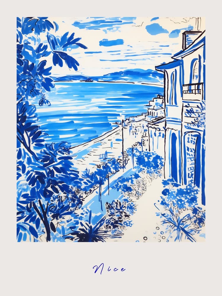 Nice France Mediterranean Blue Drawing Poster