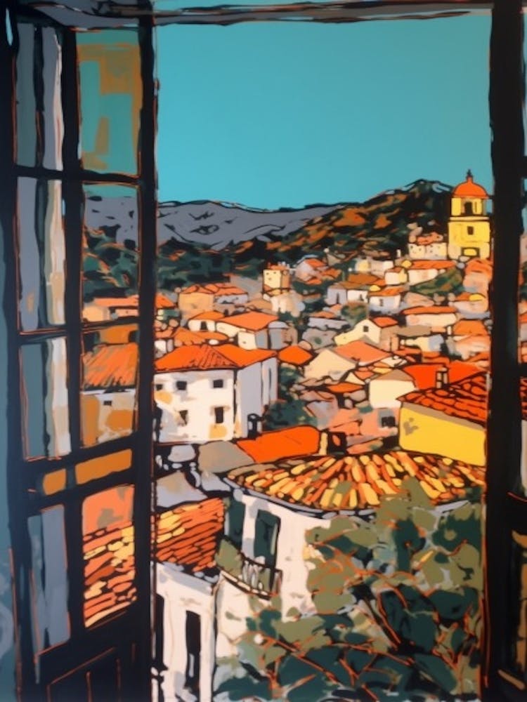Window View Of Athens Greece In The Style Of Pop Art 2