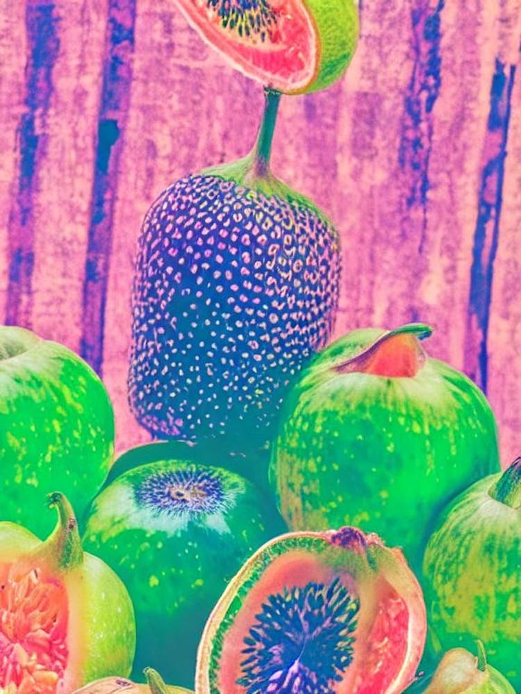 Feijoa 1 Risograph Retro Poster Fruit