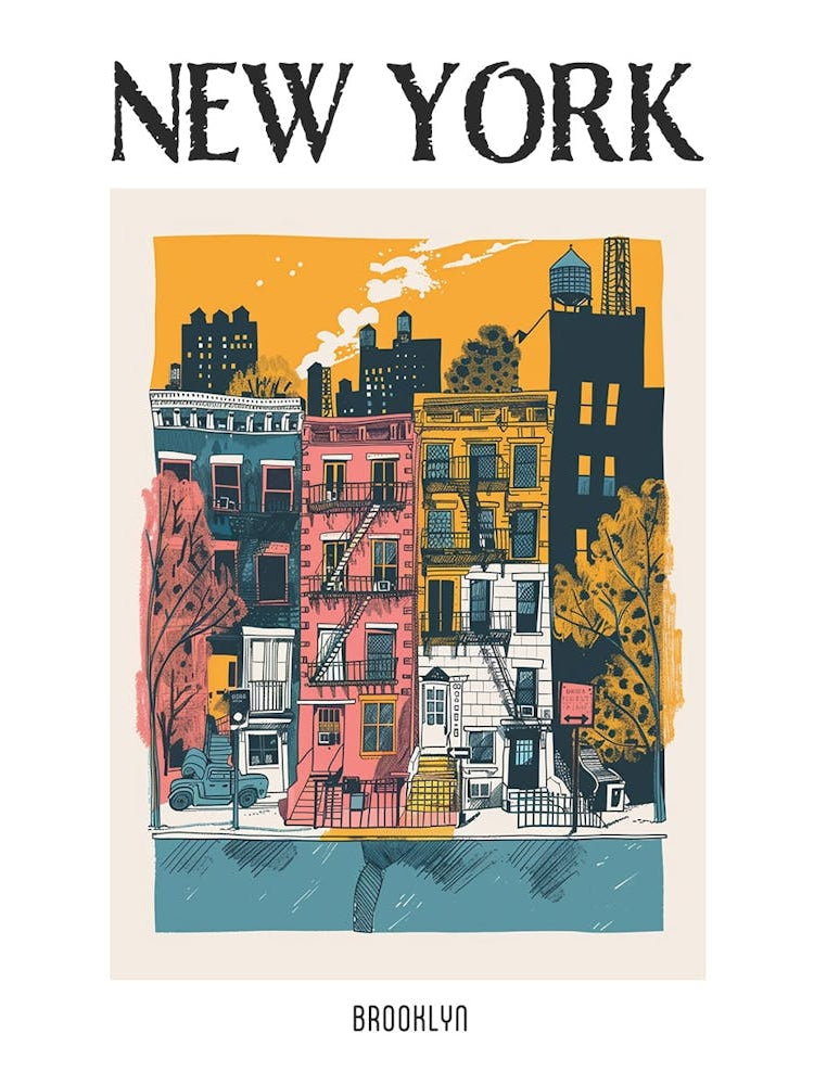 Brooklyn New York Colourful Silkscreen Illustration 1 Poster