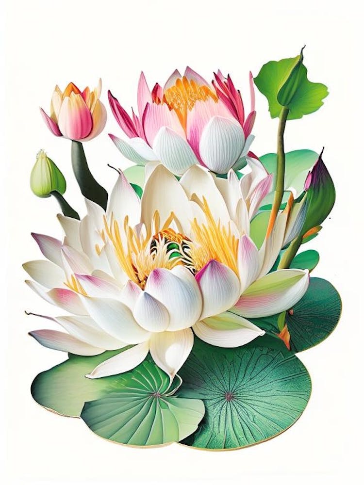 Lotus Flowers In Park Decoupage 9