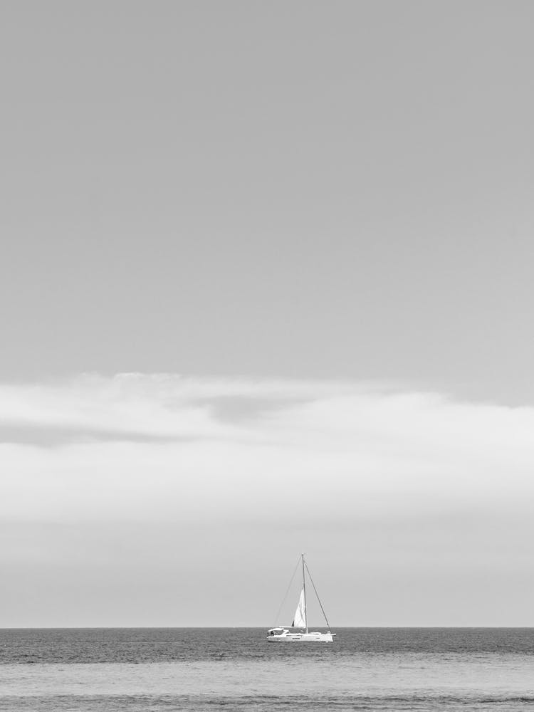 Sailboat On The Beach Black and White
