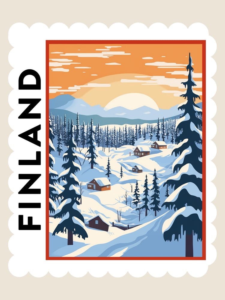 Retro Winter Stamp Poster Lapland Finland 1