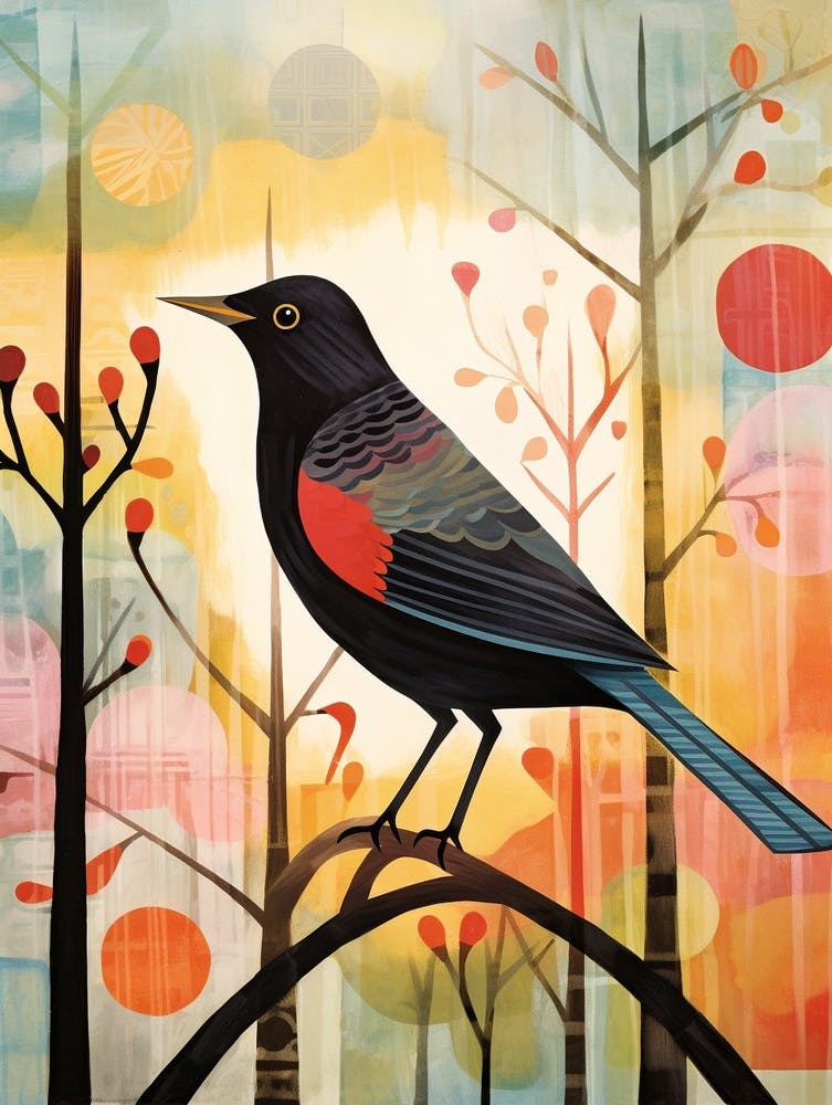 Bird Painting Collage Blackbird 2