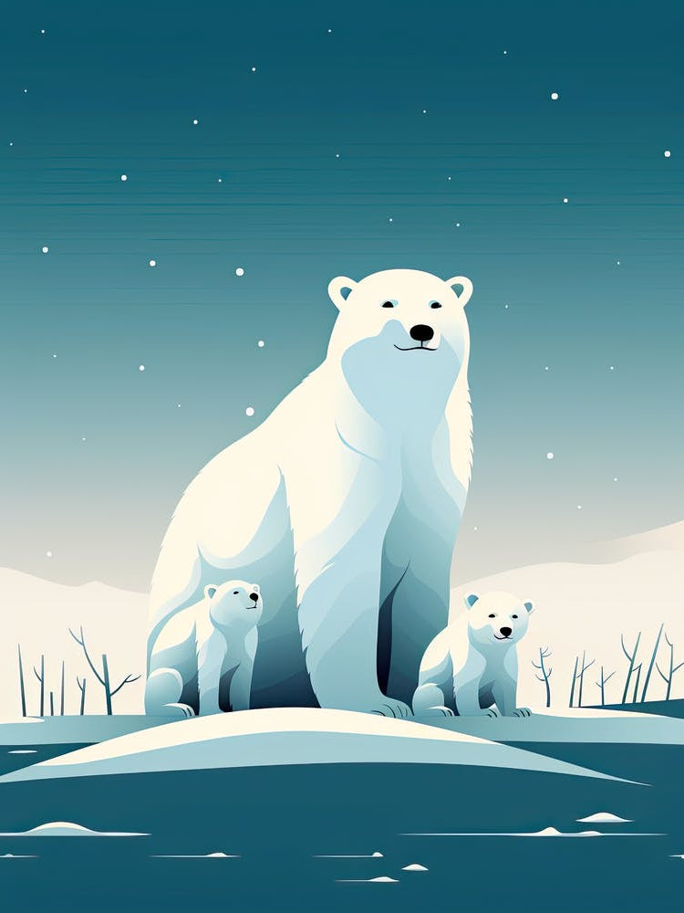 Frosty Love; Canvas Of A Polar Bear Family