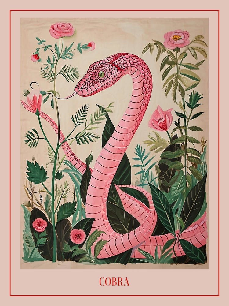 Floral Animal Painting Cobra 4 Poster