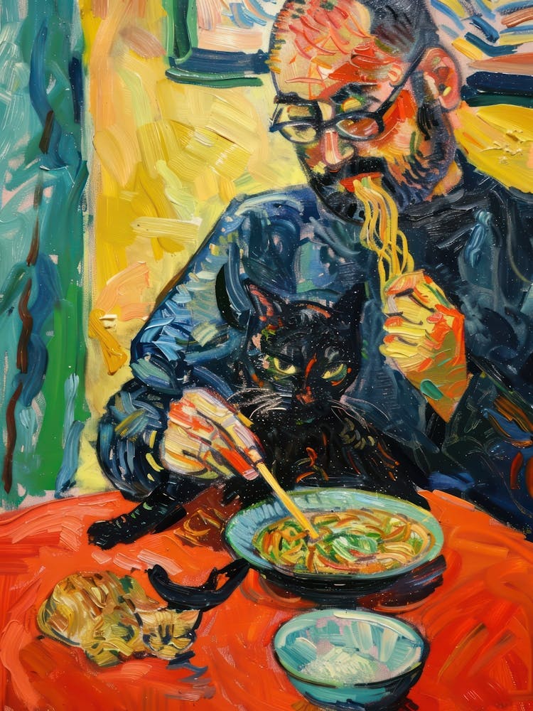 Portrait Of A Man With Cats Eating A Salad  1