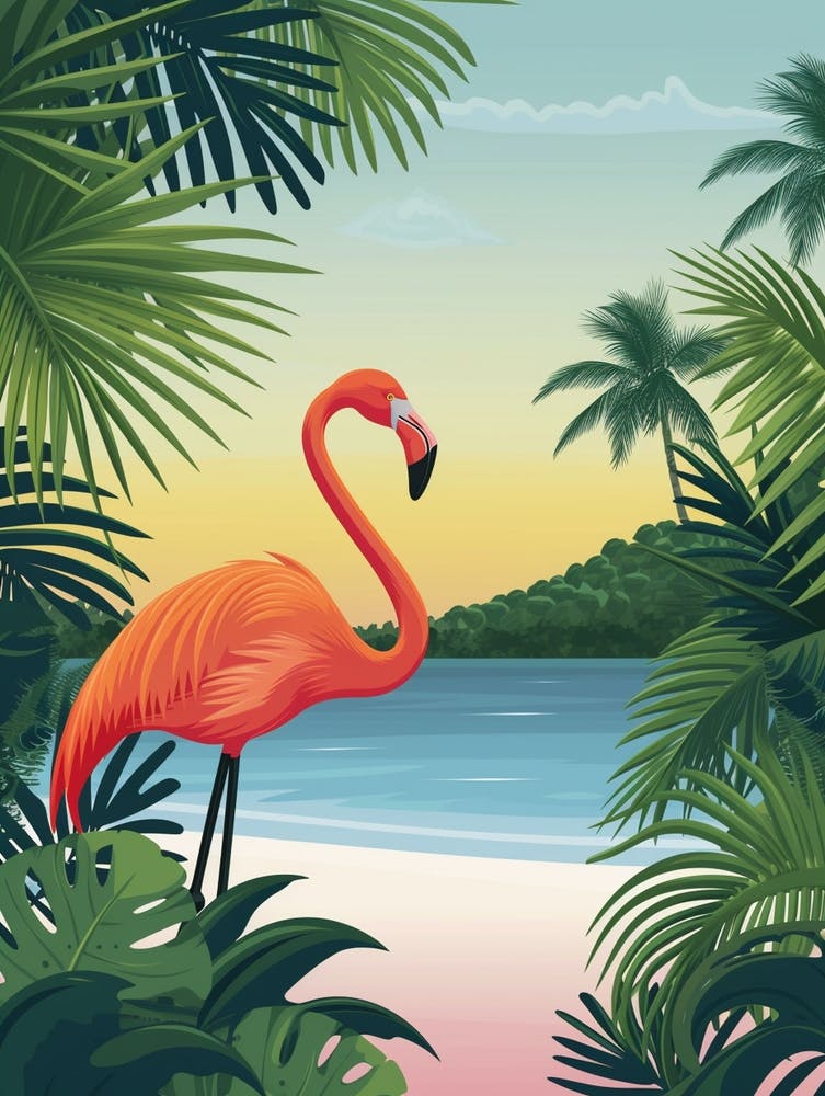 Greater Flamingo Italy Tropical Illustration 1