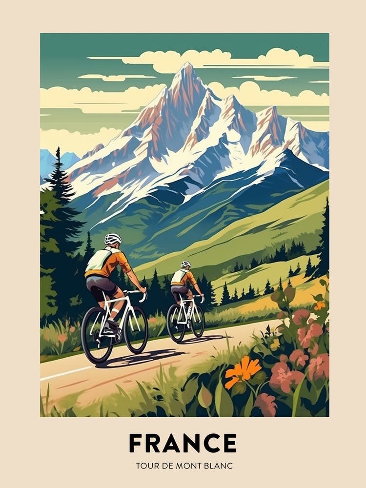 Tour Du Mont Blanc France 12 Affiche de Voyage Vintage de Cyclisme