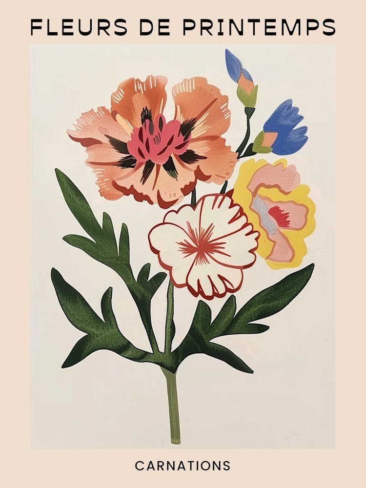 Spring Floral French Poster  Carnations 2