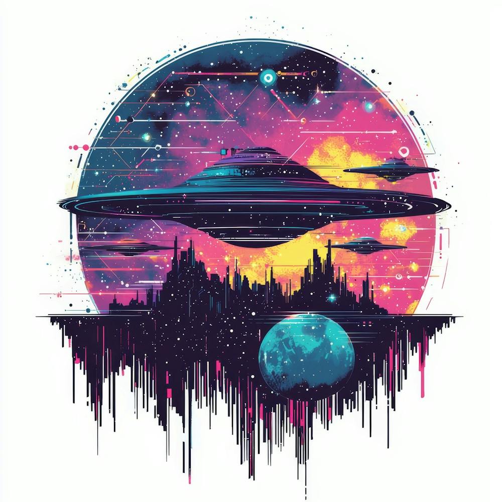 Alien Spaceship.Generated AI. Wall