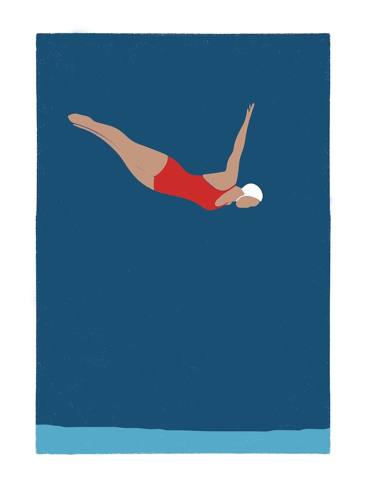 Art Deco Style woman diving into the sea