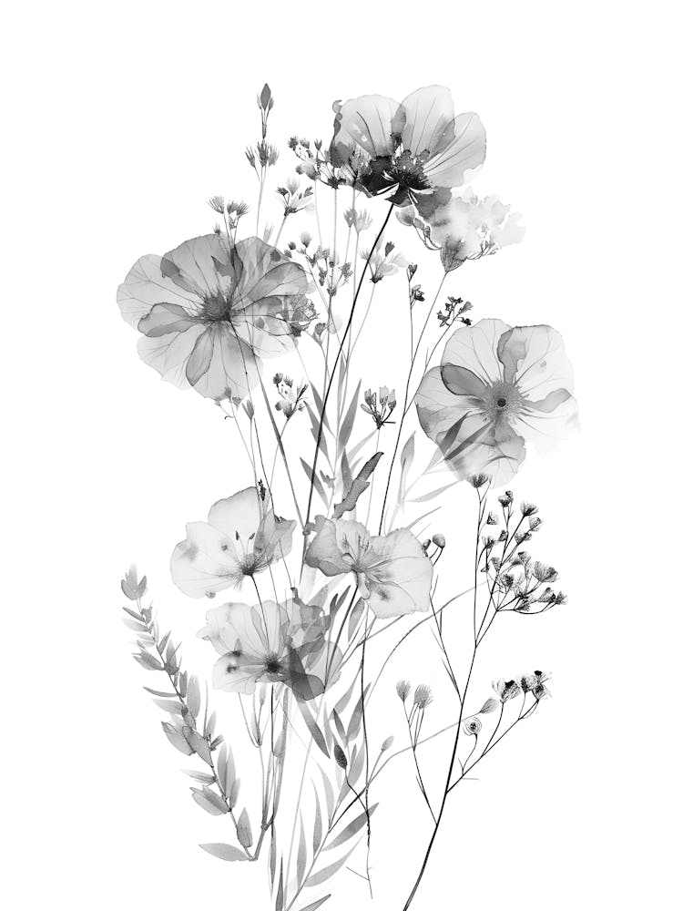 Black And White Flowers Print