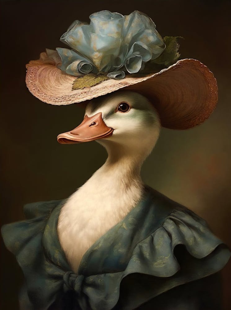 Victorian Animals Portrait, Royal Female Duck Vintage Print, Dressed Animal Altered Art, Renaissance Animal Printable Art, Animal Lover Gift