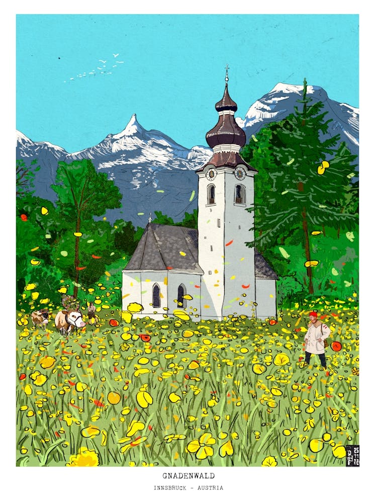 Innsbruck Austria Large Wall, Austria Art, Landscape Illustration Print, Travel, Austrian Gift, Whimsical Fine