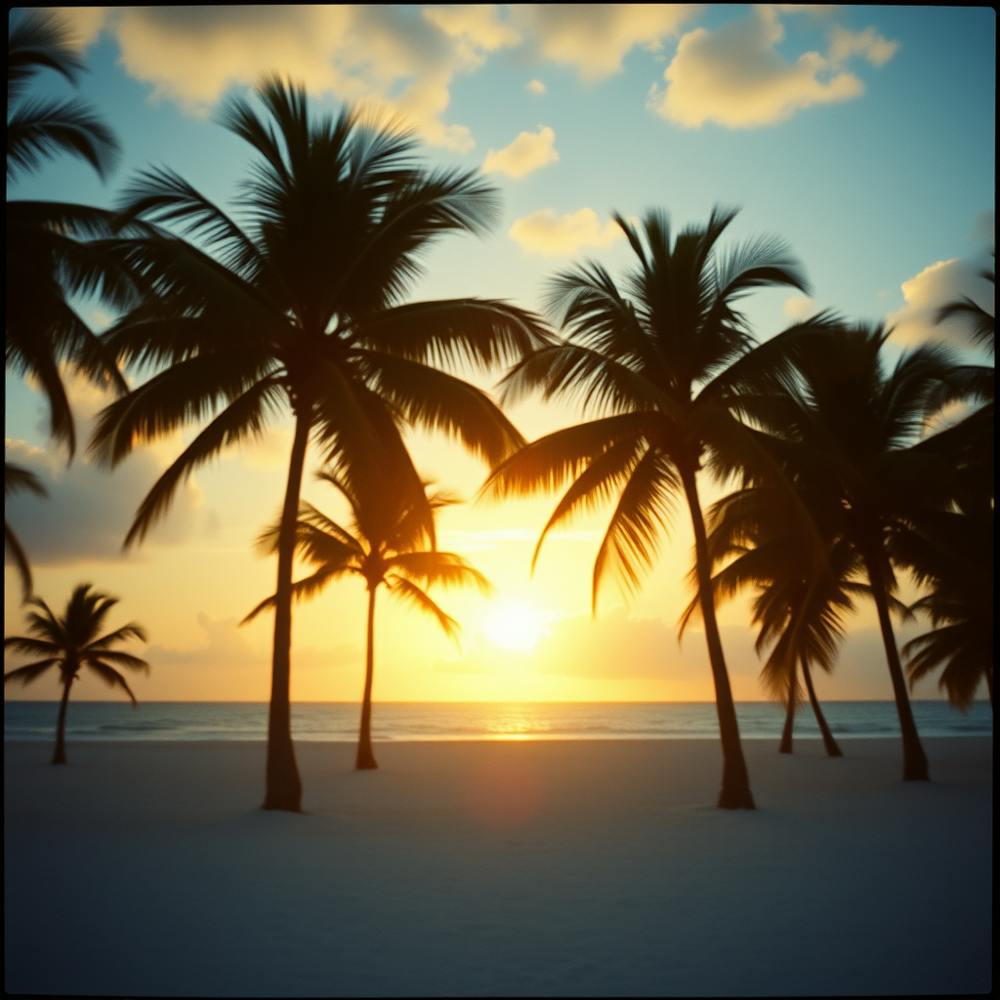 Sunset through palm trees