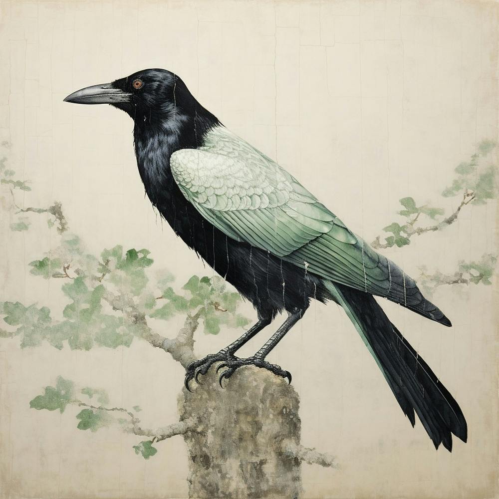 Ohara Koson Inspired Bird Painting Raven 2 Square