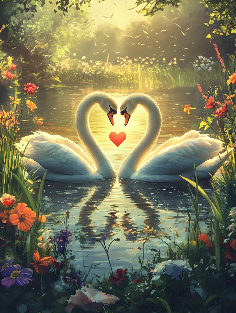 Amazing Swan Couple in the Lake