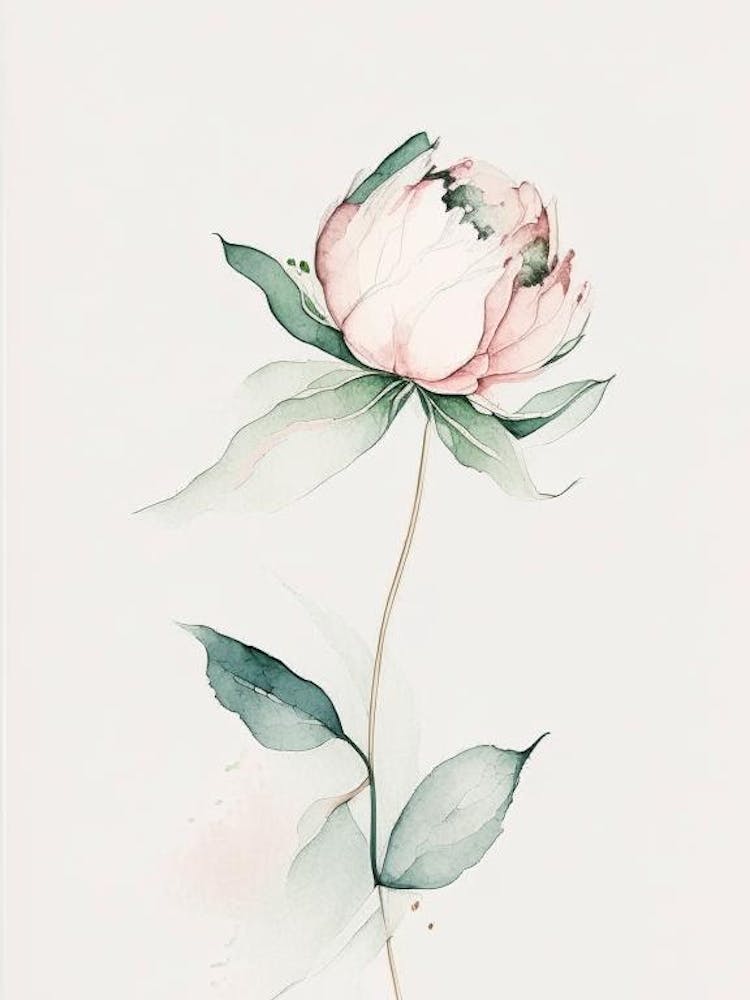 Peony Leaf Minimalist Watercolour 1