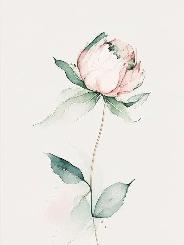 Peony Leaf Minimalist Watercolour 1